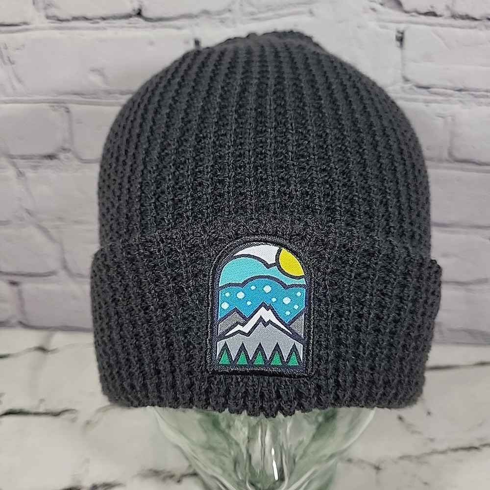 Subaru Waffle Knit Beanie Hat Unisex O/S Gray Mountain‎ Patch Adventure Ski Cap